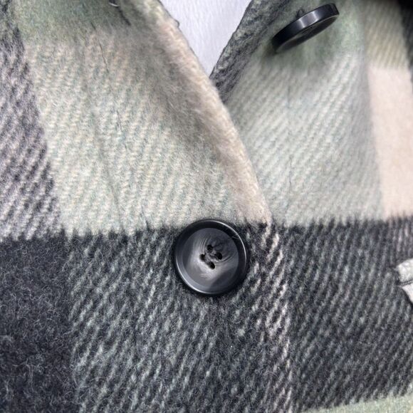 Joie Plaid Wool Flannel Shirt Jacket Comfy Womens Button Up Green Cream Black - Picture 4 of 9